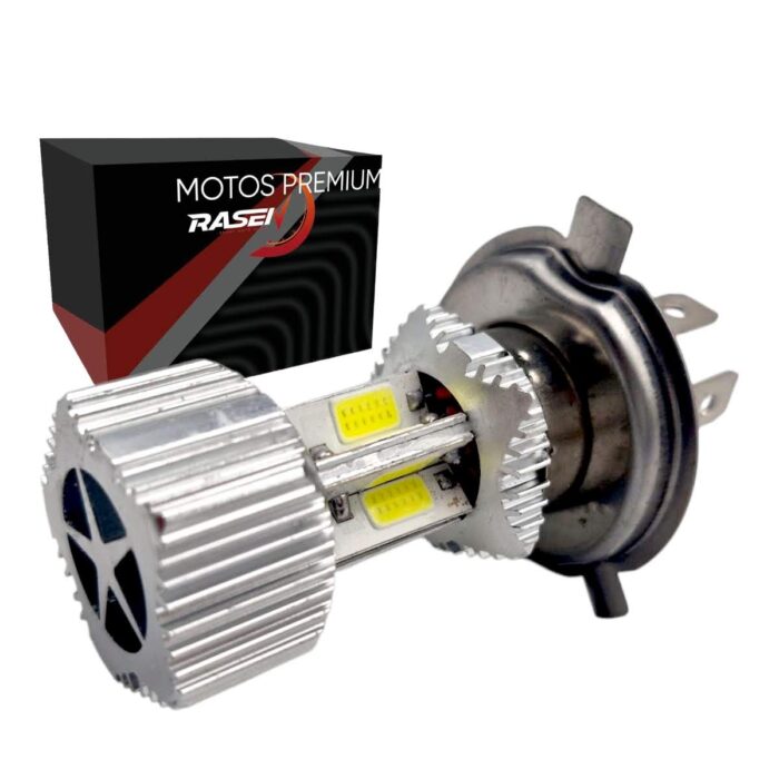 Foco faro LED H4 blanco ocho lados carcasa plata