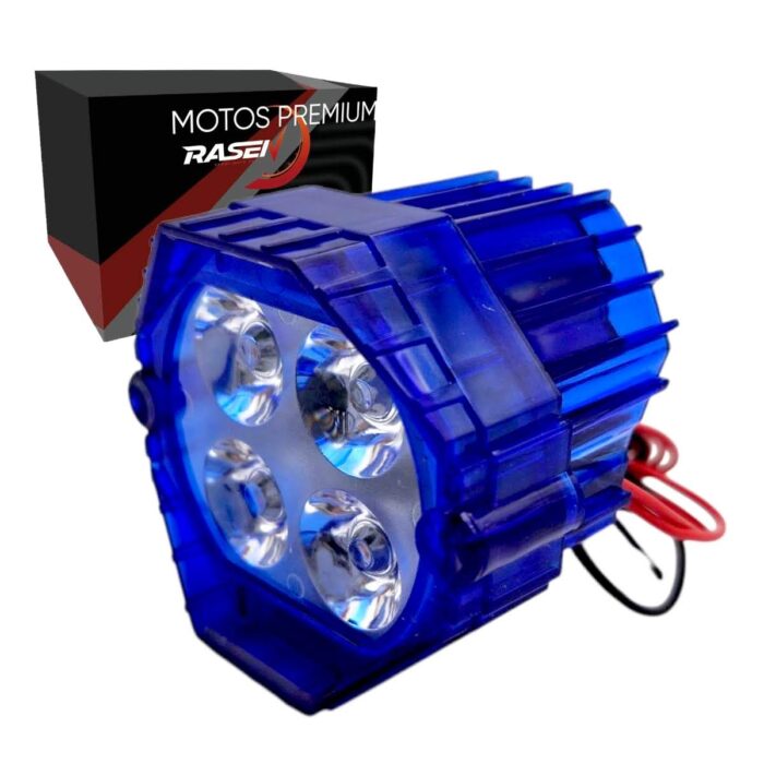 Faro redondo LED blanco carcasa azul contorno RGB