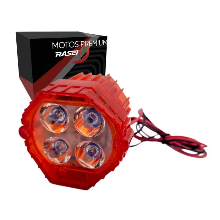 Faro redondo LED blanco carcasa roja contorno RGB