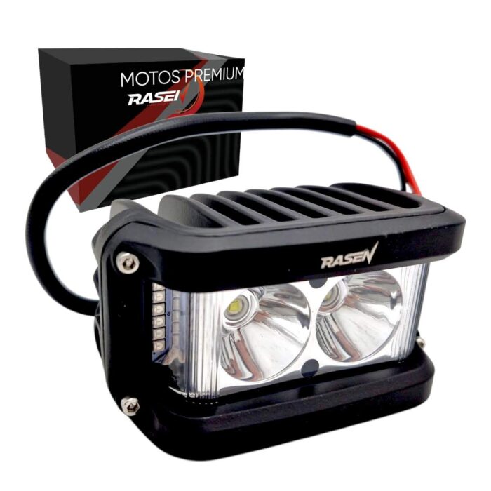 Faro rectangular blanco con luz lateral azul