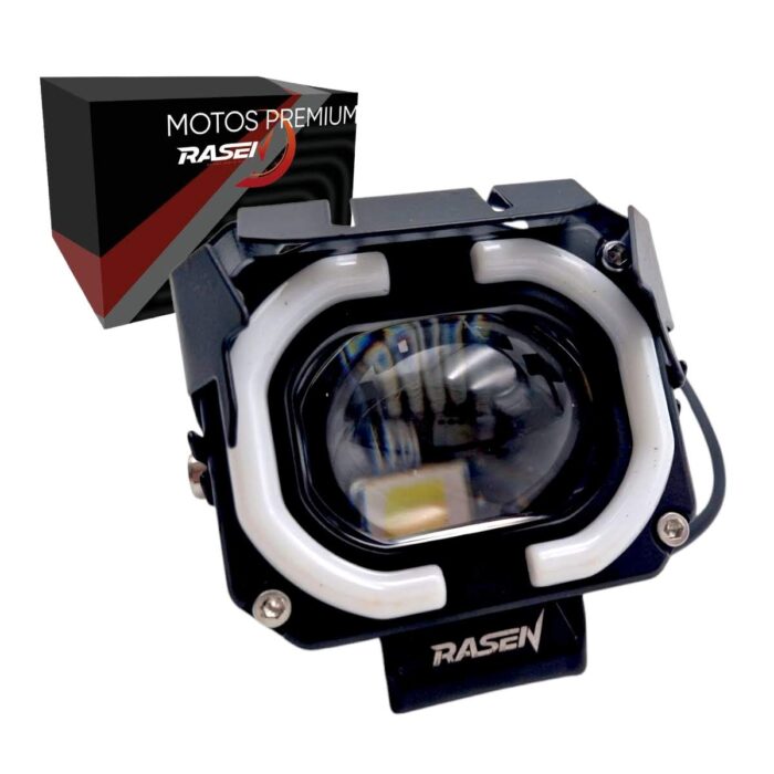 Faro Auxiliar Cuadrado Rasen Luz Blanca Amarilla Aro Azul